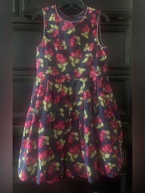 Navy Cherry Print Sleeveless Dress for Girls